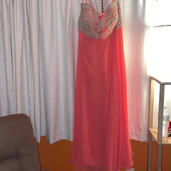 open lace back dress Zapaka Women Mermaid Coral Prom Dress with Slit Sequined Ruched Spaghetti Straps Satin Corset Long Formal Dress, Coral / US22W